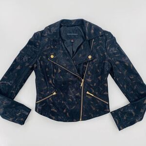 Rock & Republic Snake Print Faux Leather Metallic Black/Gold Jacket Size XS